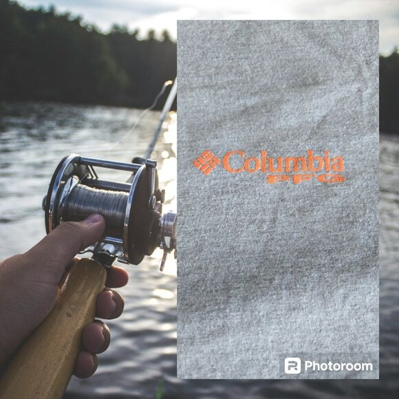 Men's Columbia PFG Performance Fishing Gear T Shirt Size L Gray Sunrise Boat - Picture 4 of 5